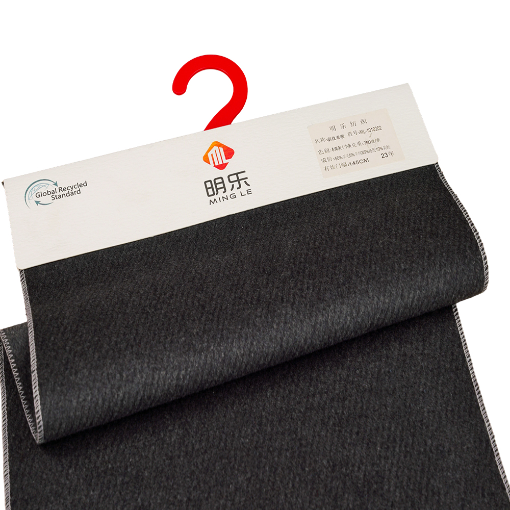 50 % laine, 5 % cachemire, 35 % polyester, 10 % autres, fibre 750 G/M, gris foncé +, gris moyen, revêtement double face sergé, ML-1010202