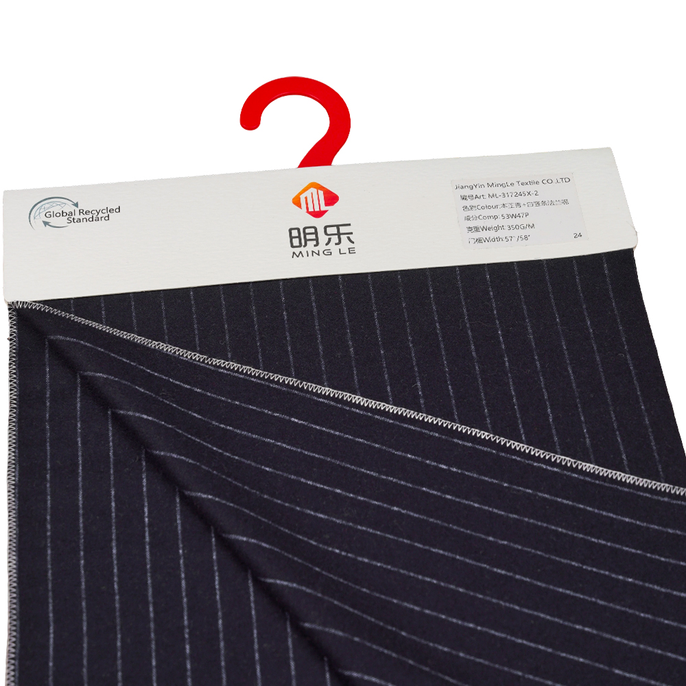 53 % laine, 47 % polyester, 350 G/M, Zhiqing + blanc, tissu flanelle à rayures verticales, ML-317245X-2