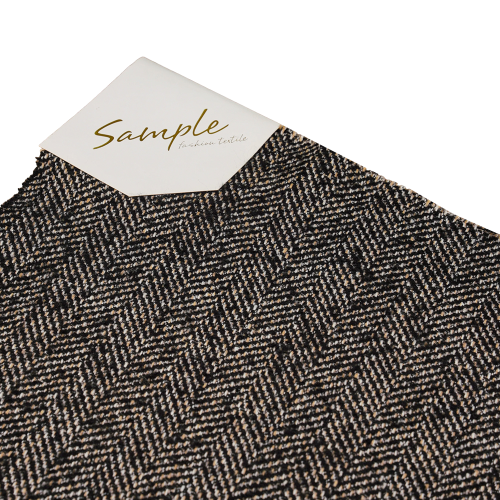 100% autre, 600G/M, noir blanc et marron, fil de tweed fin à chevrons, ML-70230073-6491