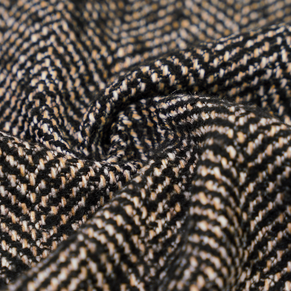 100% autre, 600G/M, noir blanc et marron, fil de tweed fin à chevrons, ML-70230073-6491